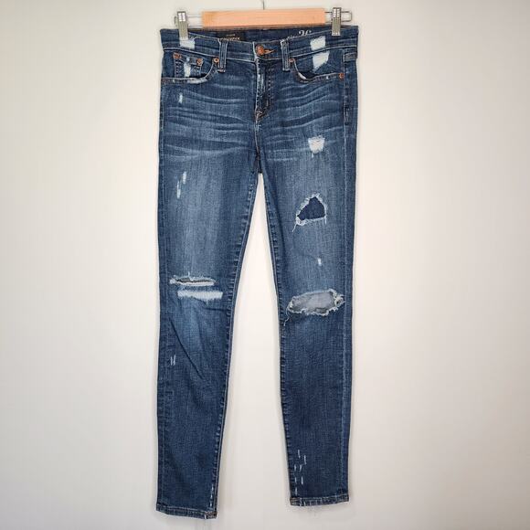 J. Crew Toothpick Skinny Jeans Dark Wash Mid Rise Patched Distressed 26 - Picture 9 of 9